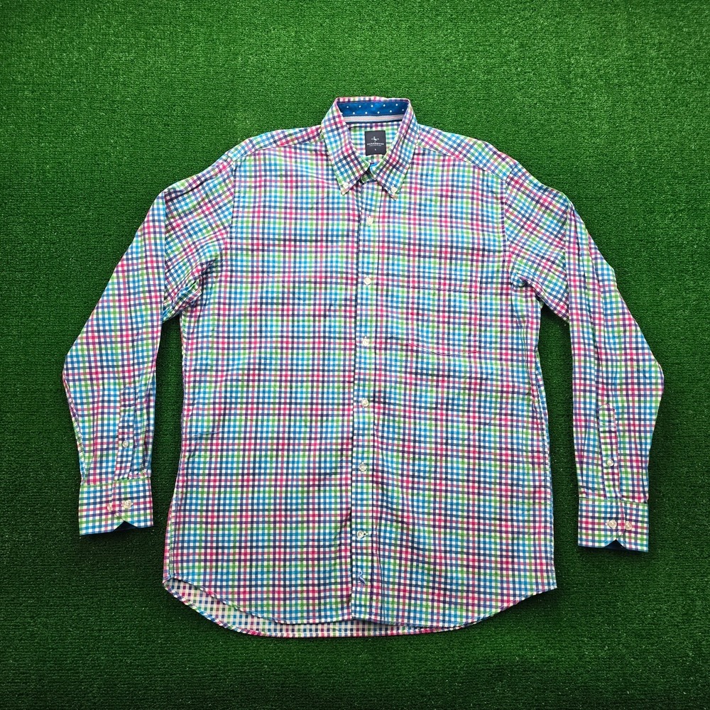 Tailorbyrd Shirt Mens Large Multicolor Gingham Checkered Button Down Long Sleeve